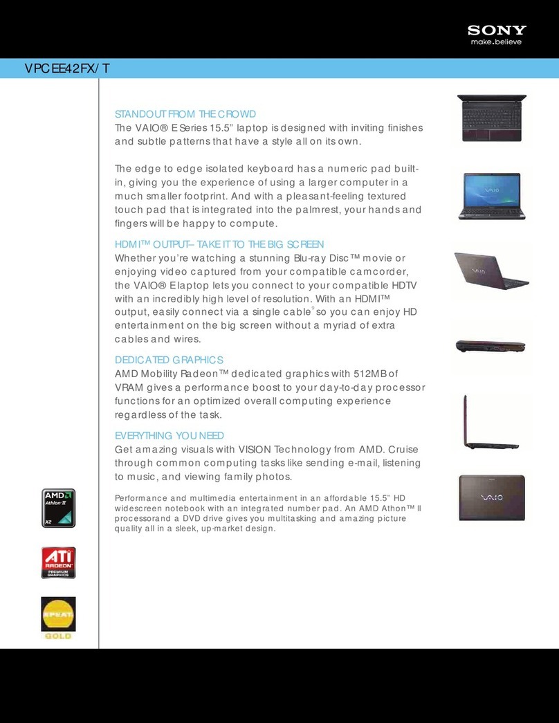 Sony VAIO VPCEE42FX/T Specification sheet