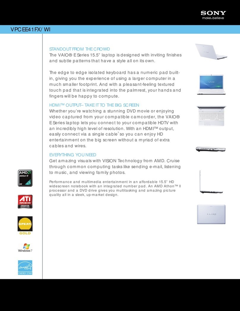 Sony VAIO VPCEE41FX/WI Specification sheet