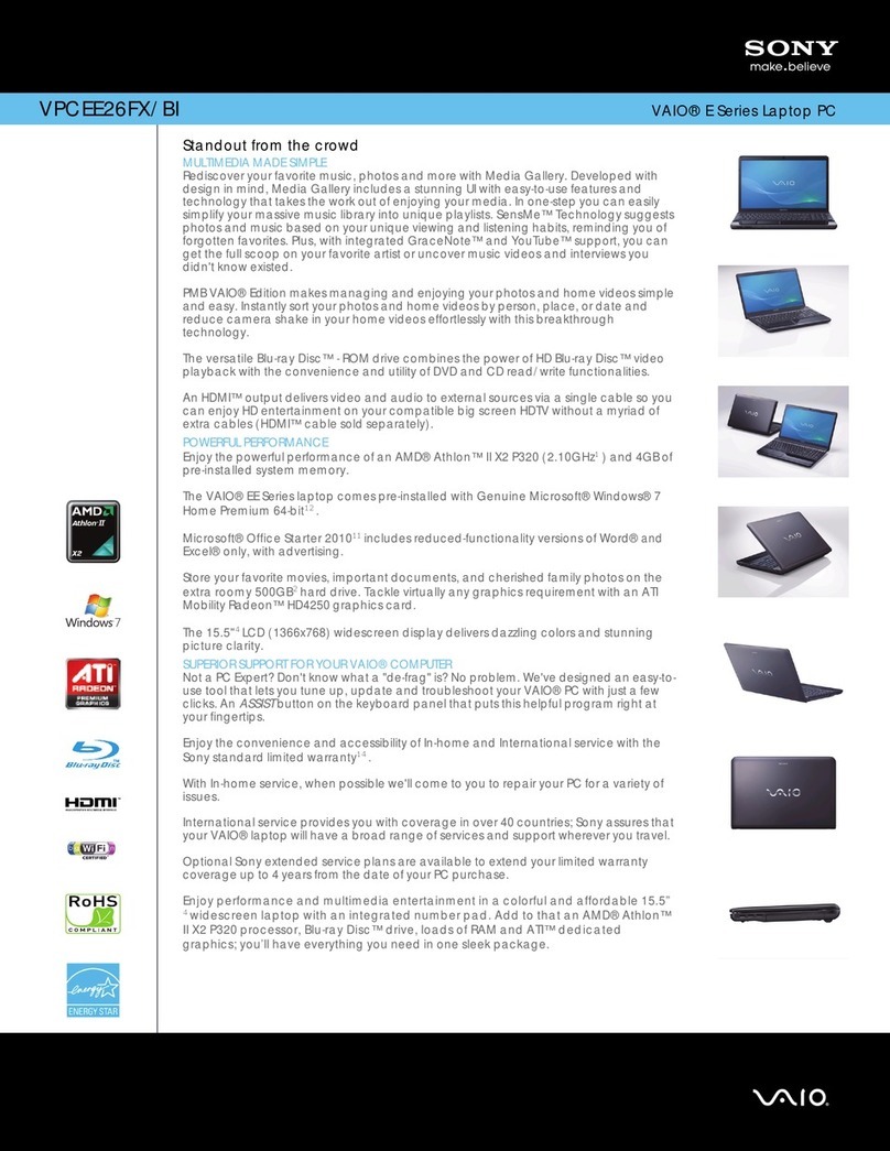 Sony VAIO VPCEE26FX/BI User manual