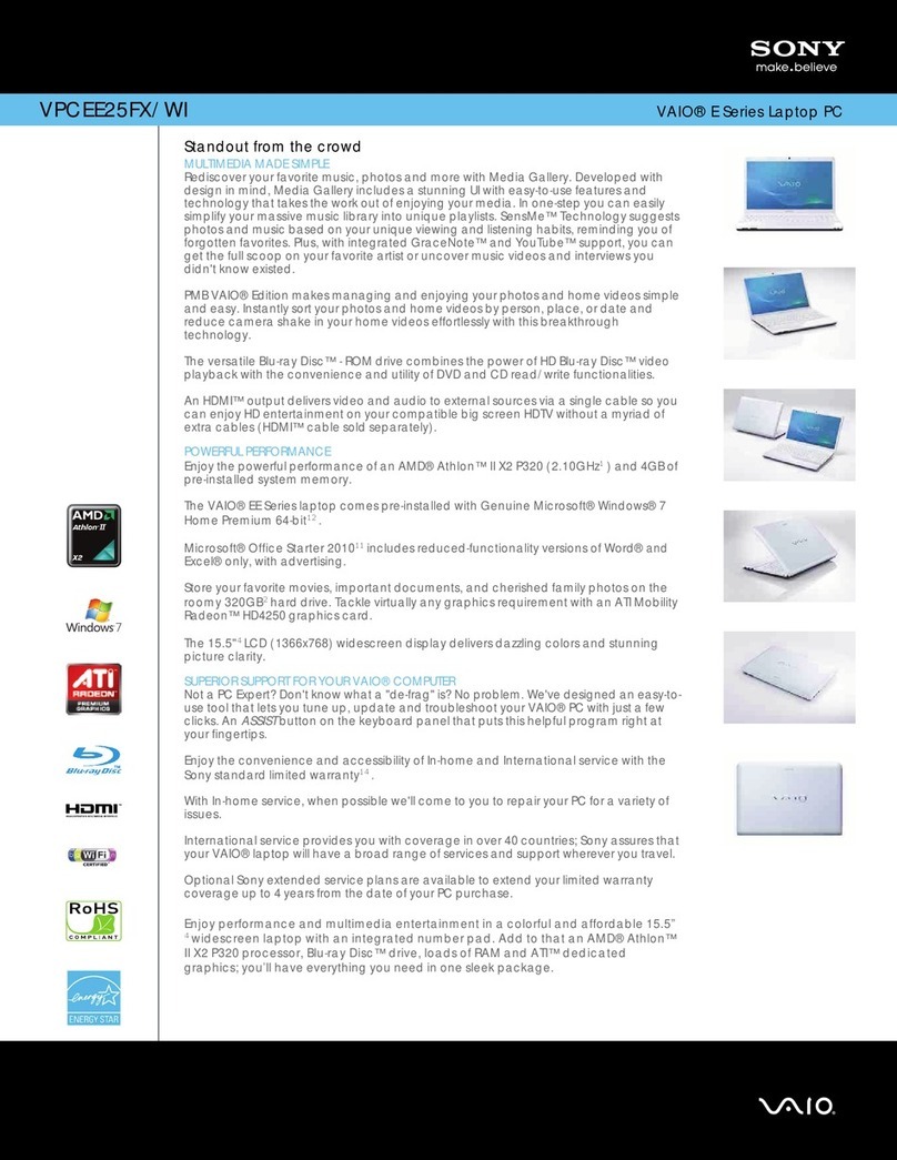 Sony VAIO VPCEE25FX/WI Specifications