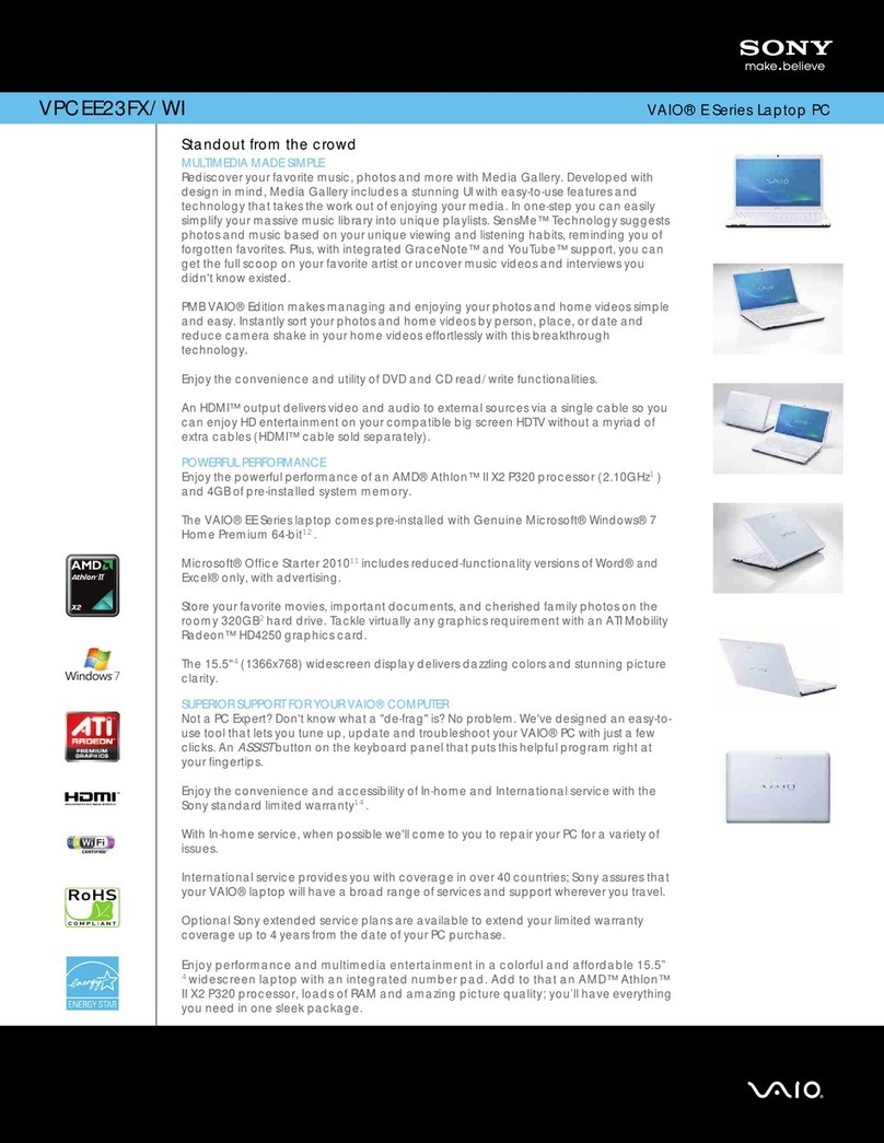Sony VAIO VPCEE23FX/WI Specifications