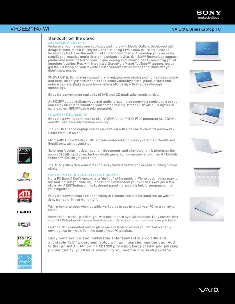 Sony VAIO VPCEE21FX/WI Specifications
