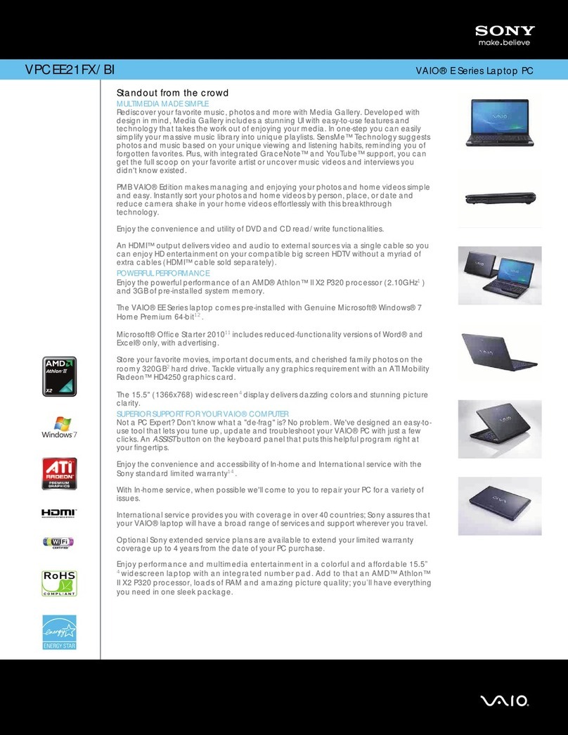 Sony VAIO VPCEE21FX/BI Specifications