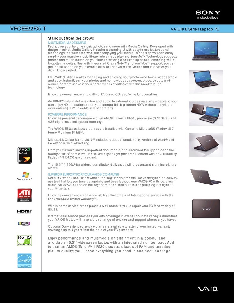 Sony VAIO VPCEE22FX/T Specifications