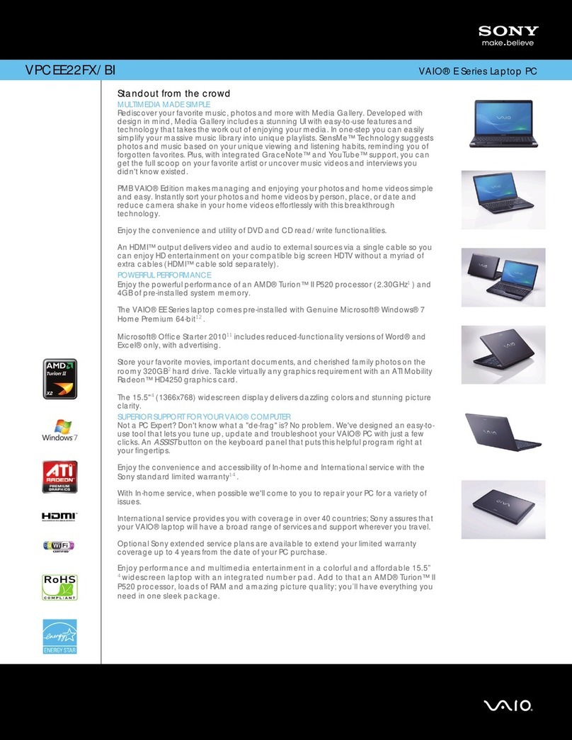Sony VAIO VPCEE22FX/BI Specifications
