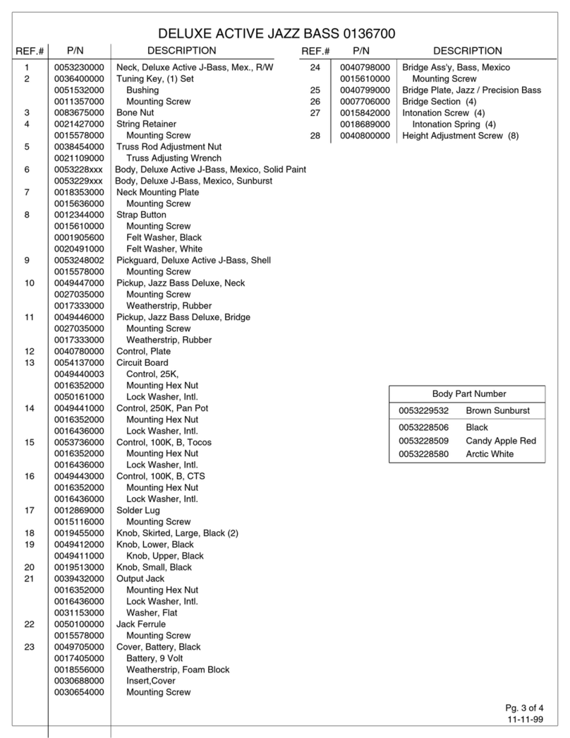 Fender Deluxe Active Jazz Bass parts list
