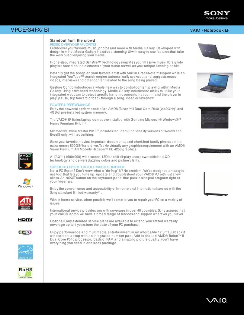 Sony VPCEF34FX Specification sheet