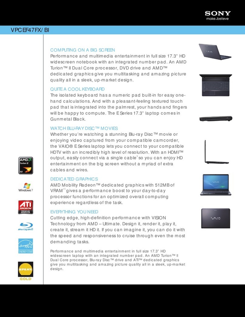 Sony VPCEF47FX Specification sheet