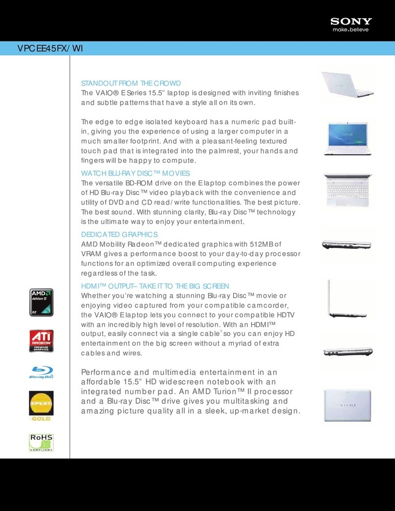 Sony VAIO VPCEE45FX/WI Specification sheet