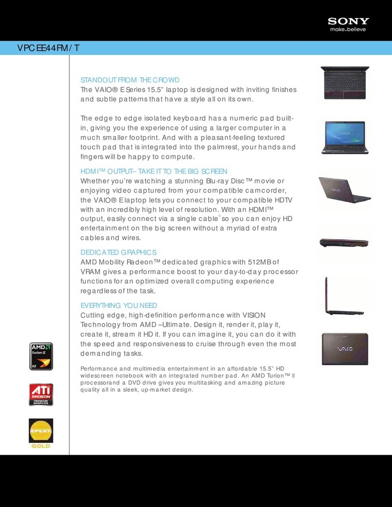 Sony VAIO VPCEE44FM/T Specification sheet