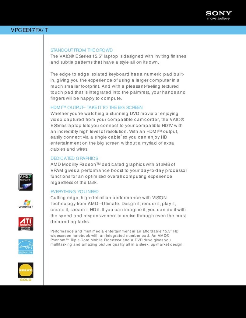 Sony VAIO VPCEE47FX/T Specification sheet