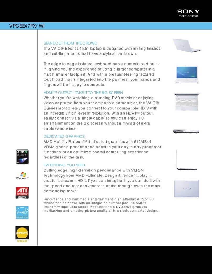 Sony VAIO VPCEE47FX/WI Specification sheet