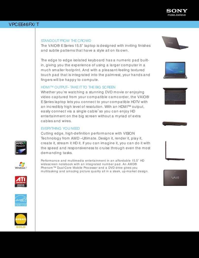 Sony VAIO VPCEE46FX/T Specification sheet
