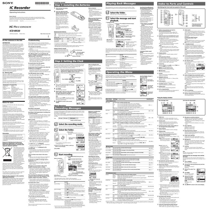 Sony ICD-MX20 - Memory Stick Pro Duo Digital Voice... User manual