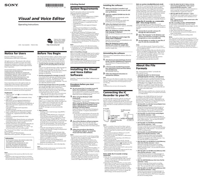 Sony ICD-CX50 - Visual Voice Recorder operating instructions