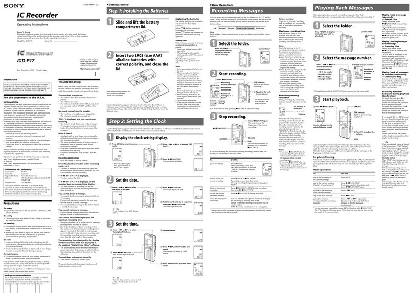 Sony ICD-P17 - Ic Recorder User manual