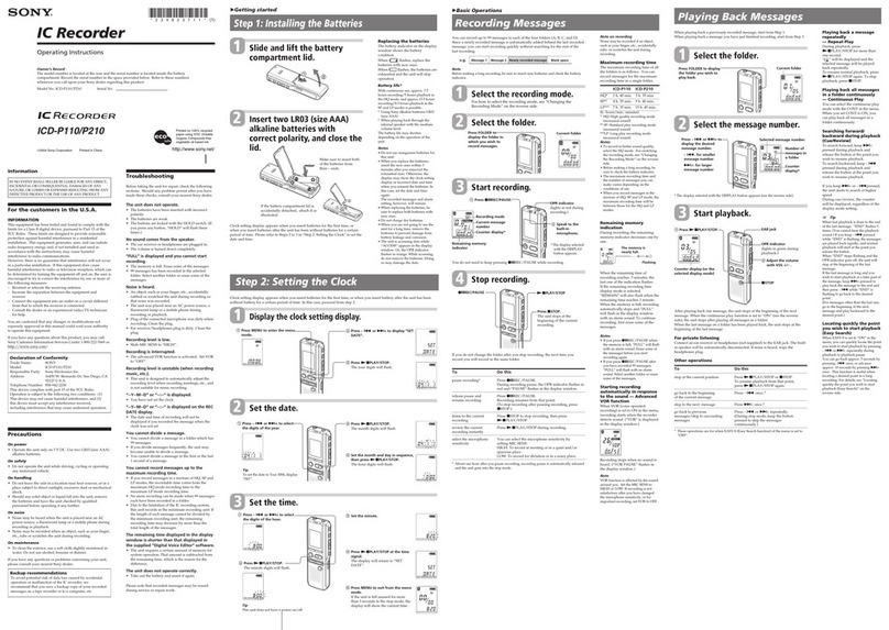 Sony ICD-P110 User manual Sony ICD-P110 User manual
