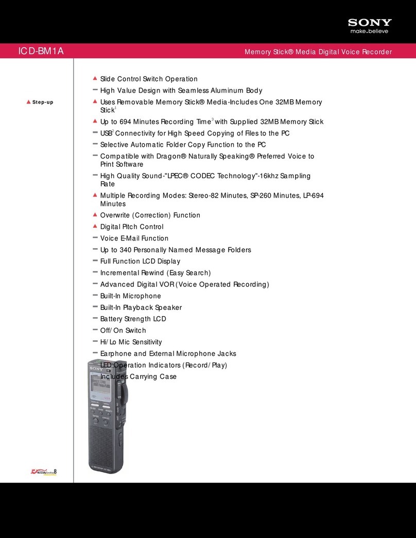 Sony ICD-BM1B - Memory Stick Media Digital Voice... Specifications