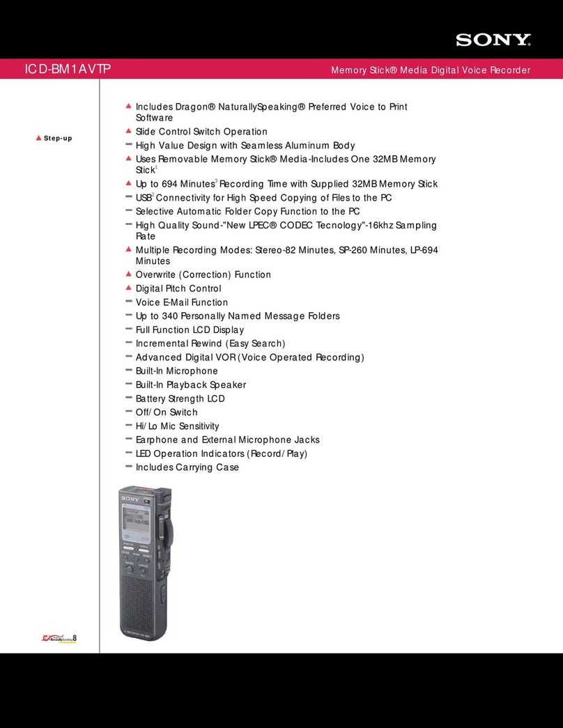 Sony ICD-BM1AVTP - Memory Stick Media Digital Voice... User manual