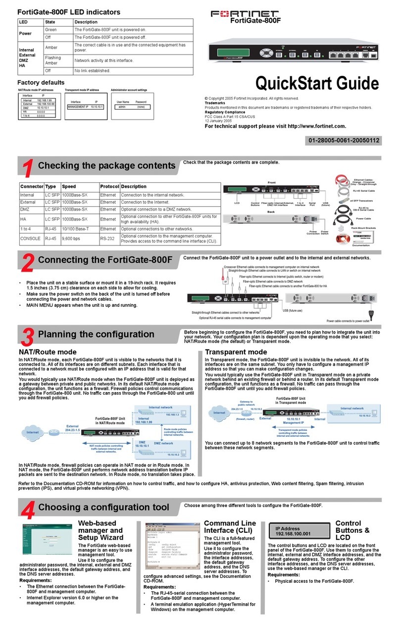 Fortinet FortiGate FortiGate-800F quick start guide