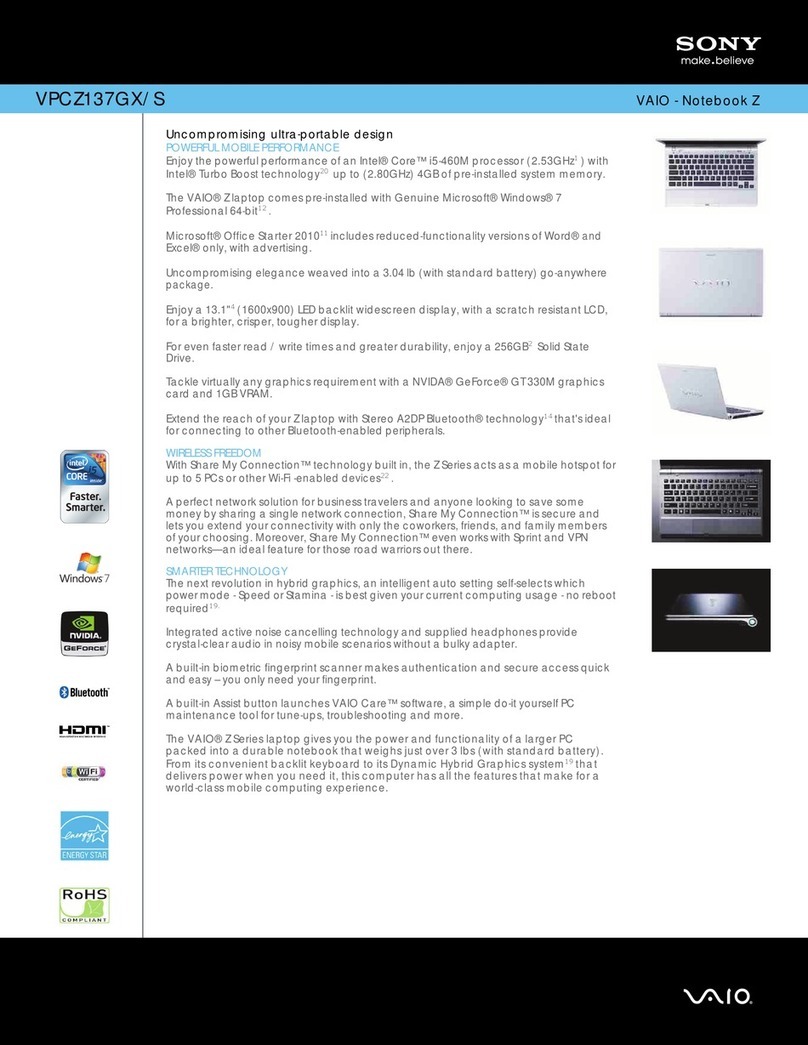 Sony VAIO VPCZ137GX/S Specifications Sony VAIO VPCZ137GX/S Specifications