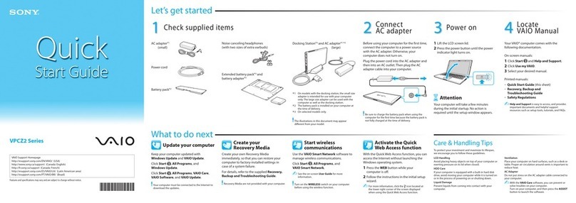 Sony VPCZ2390X quick start guide