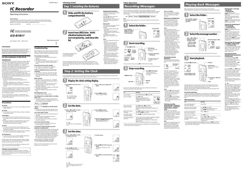Sony ICD-B17 - Ic Recorder User manual