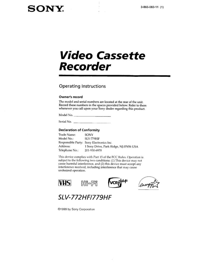 Sony SLV-772HF - Video Cassette Recorder operating instructions