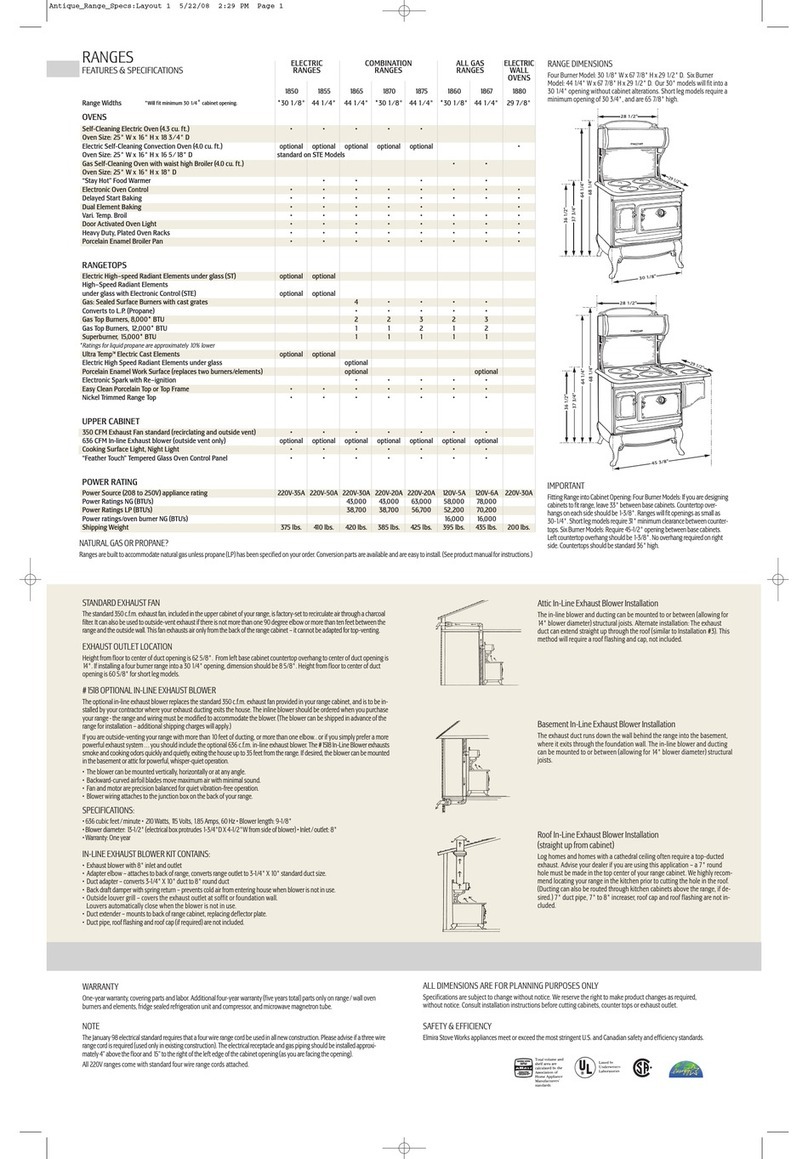 Elmira Stove Works 1850 Specification sheet