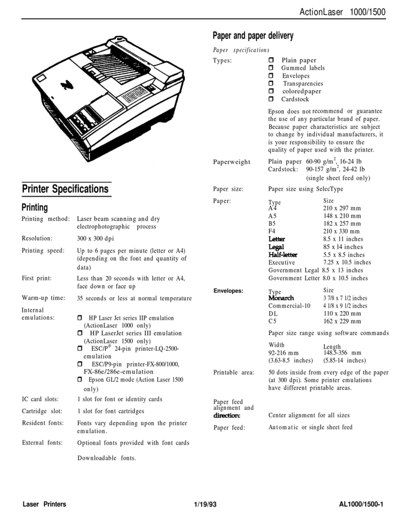 Epson ActionLaser 1000 Quick reference guide