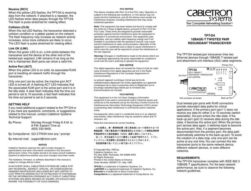 Cabletron Systems TPT-D4 User manual