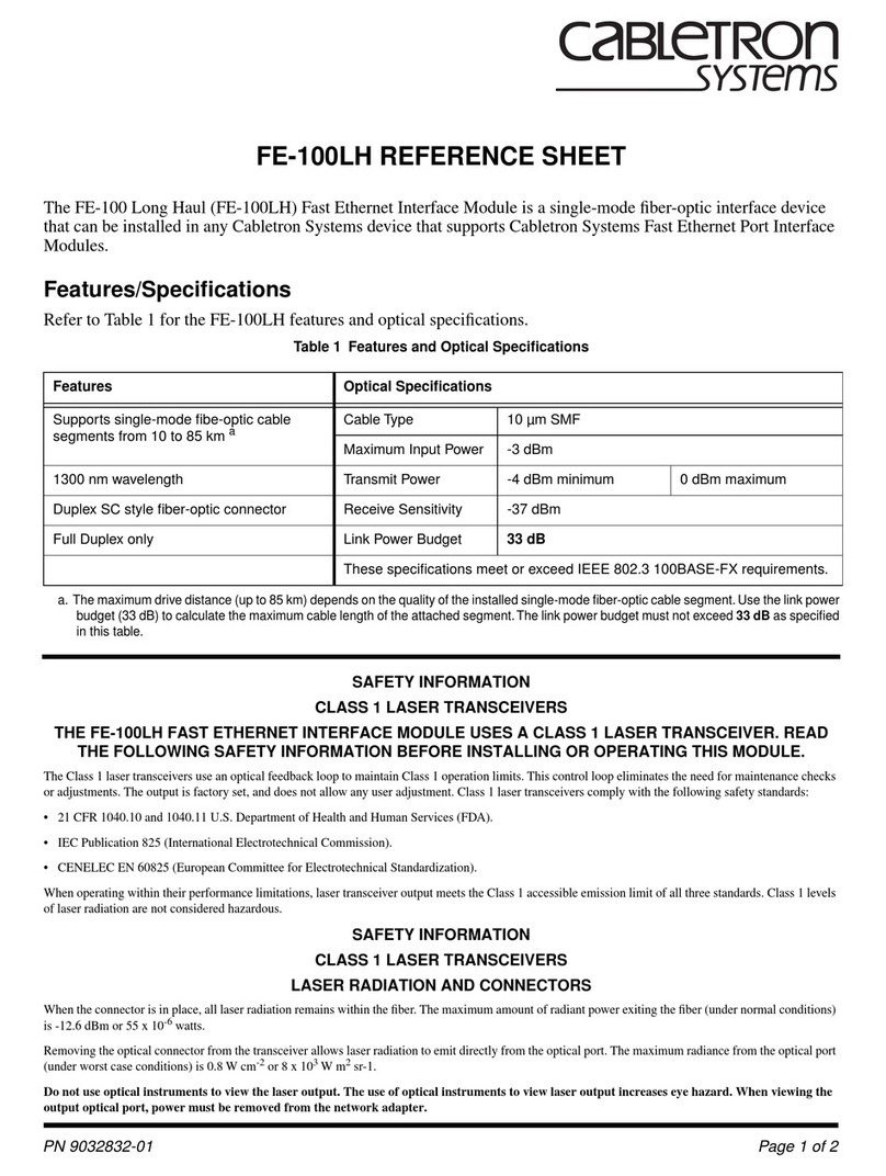 Cabletron Systems FE-100 Reference sheet