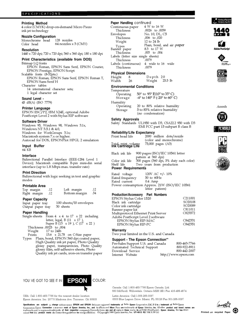 Epson 1520 - Stylus Color Inkjet Printer User manual