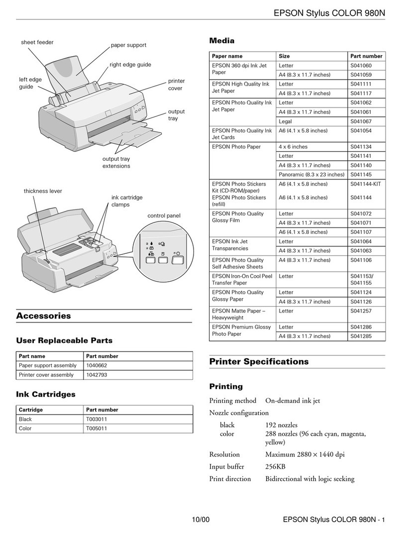 Epson 980N - Stylus Color Inkjet Printer Installation and operation manual