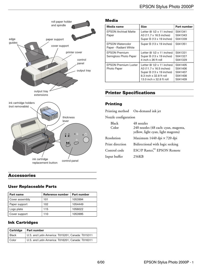 Epson 2000P - Stylus Photo Color Inkjet Printer User manual