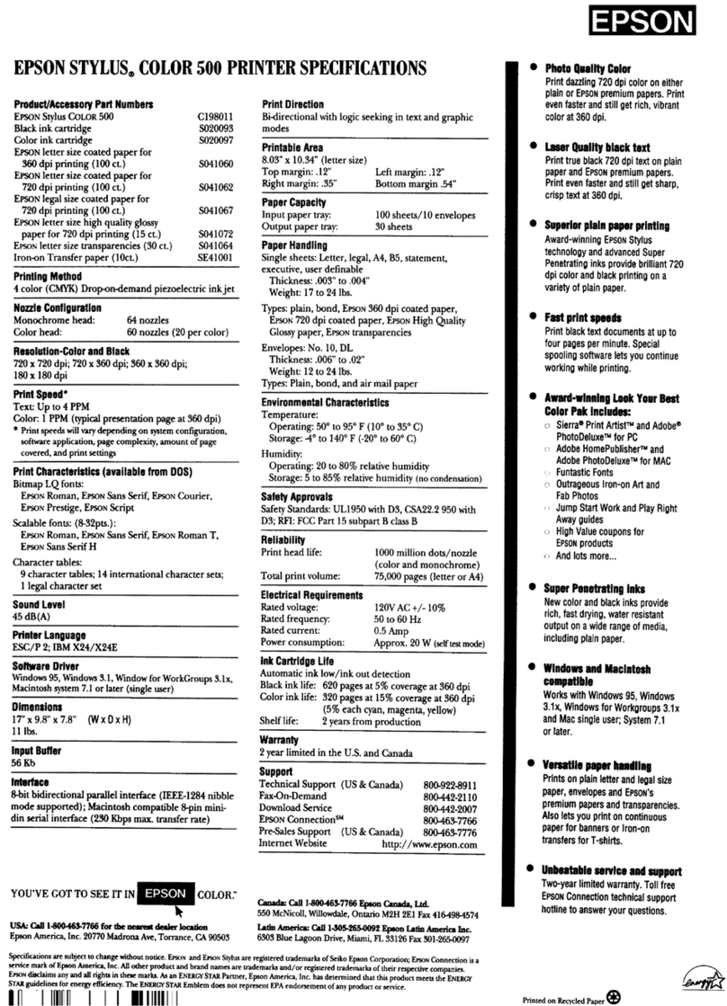 Epson Stylus Color 500 User manual