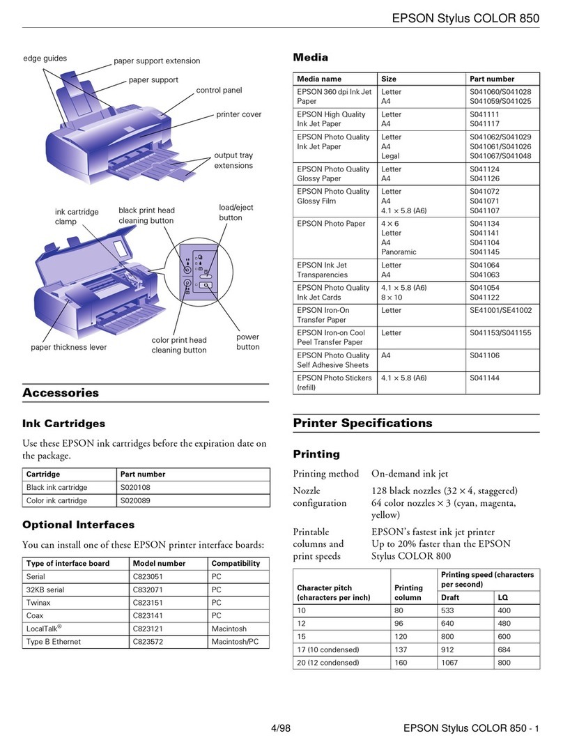 Epson Stylus Color 850 User manual