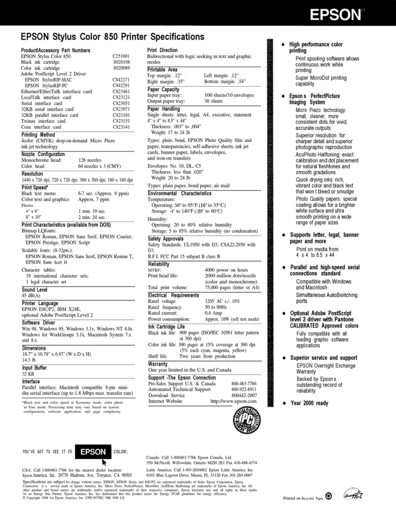 Epson Stylus Color 850 User manual
