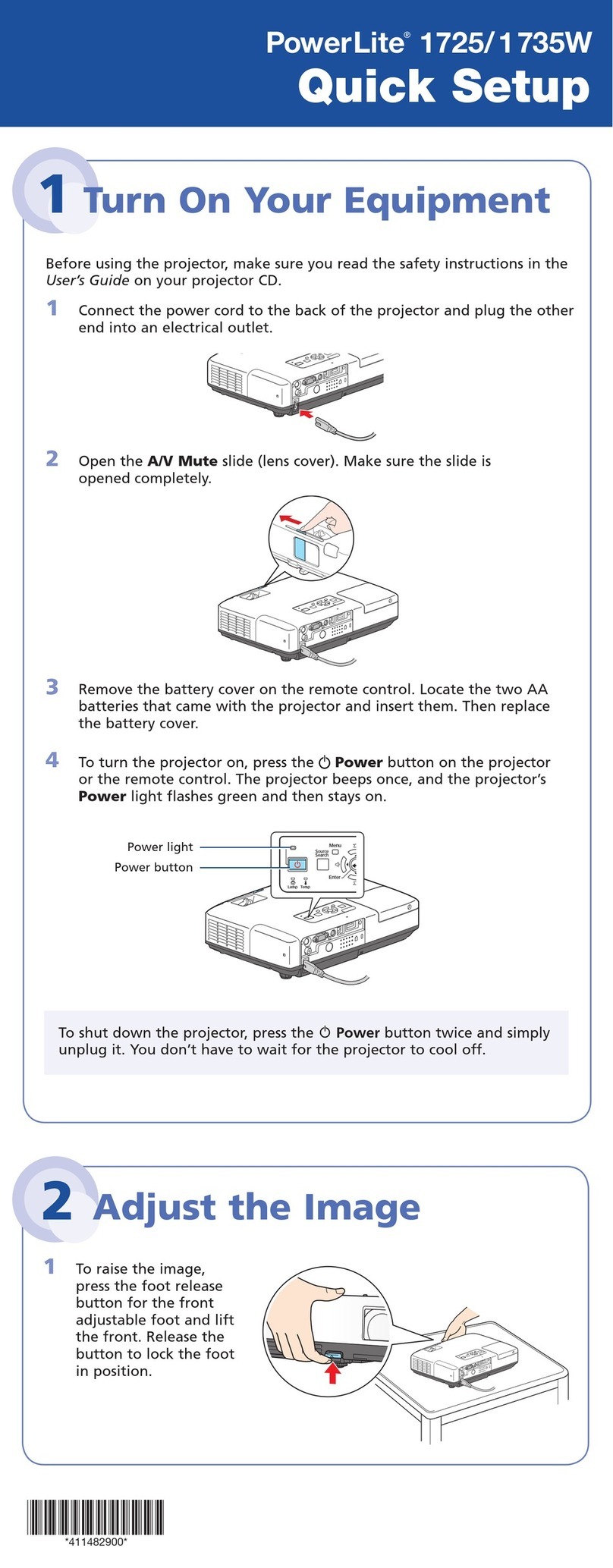 Epson PowerLite 1725 Quick setup guide