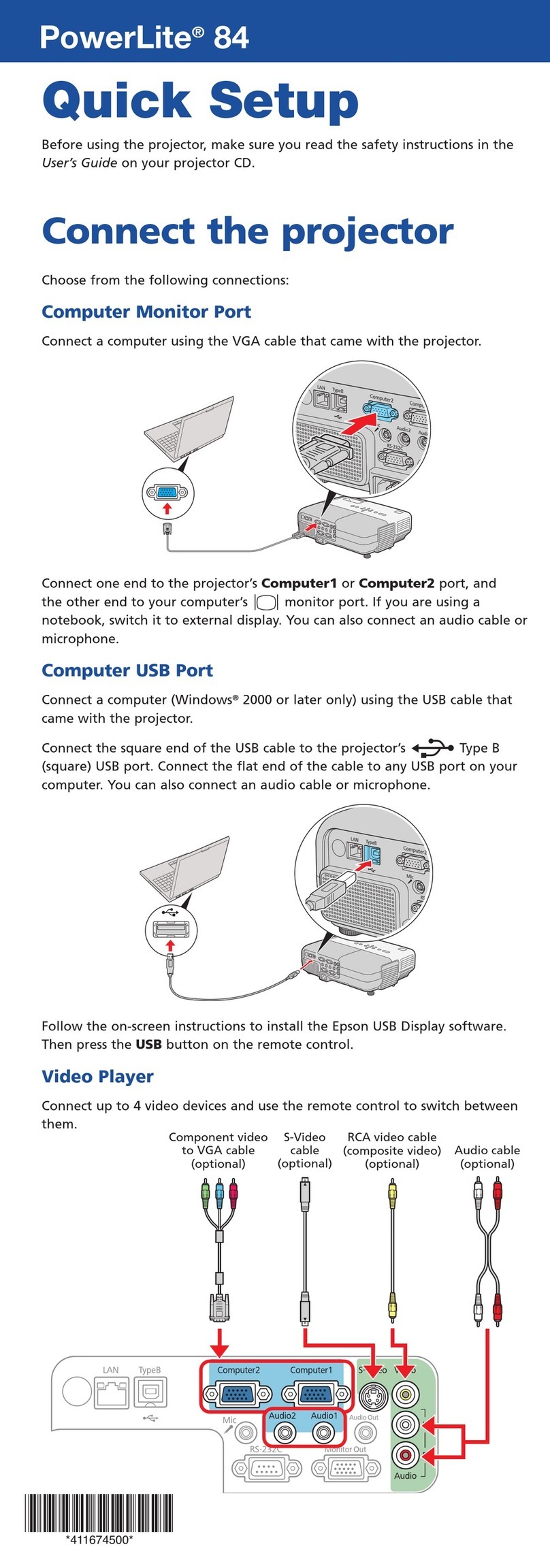 Epson PowerLite 84 Specification sheet