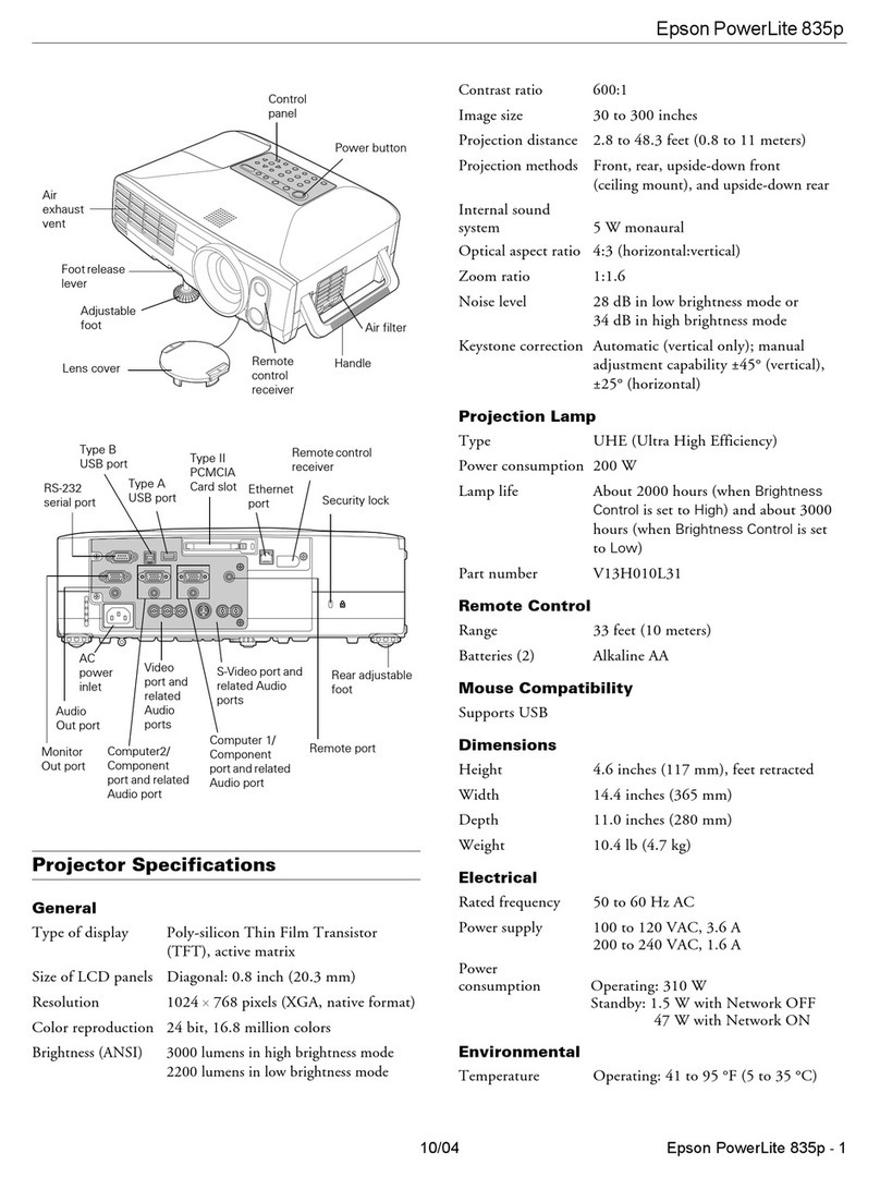 Epson 835p - PowerLite XGA LCD Projector User manual