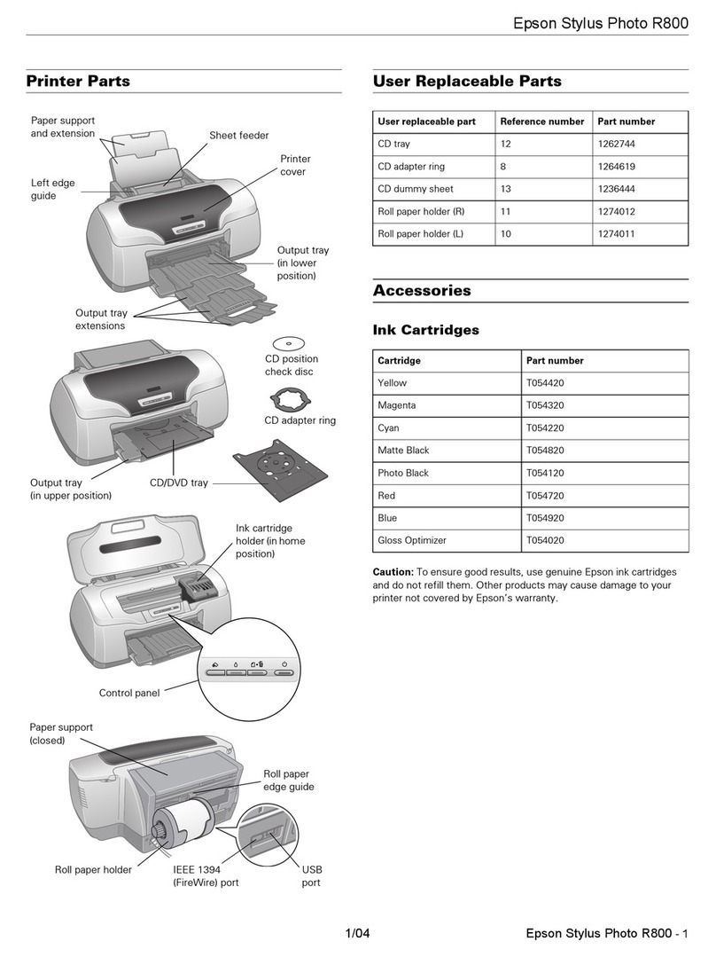 Epson R800 - Stylus Photo Color Inkjet Printer User manual