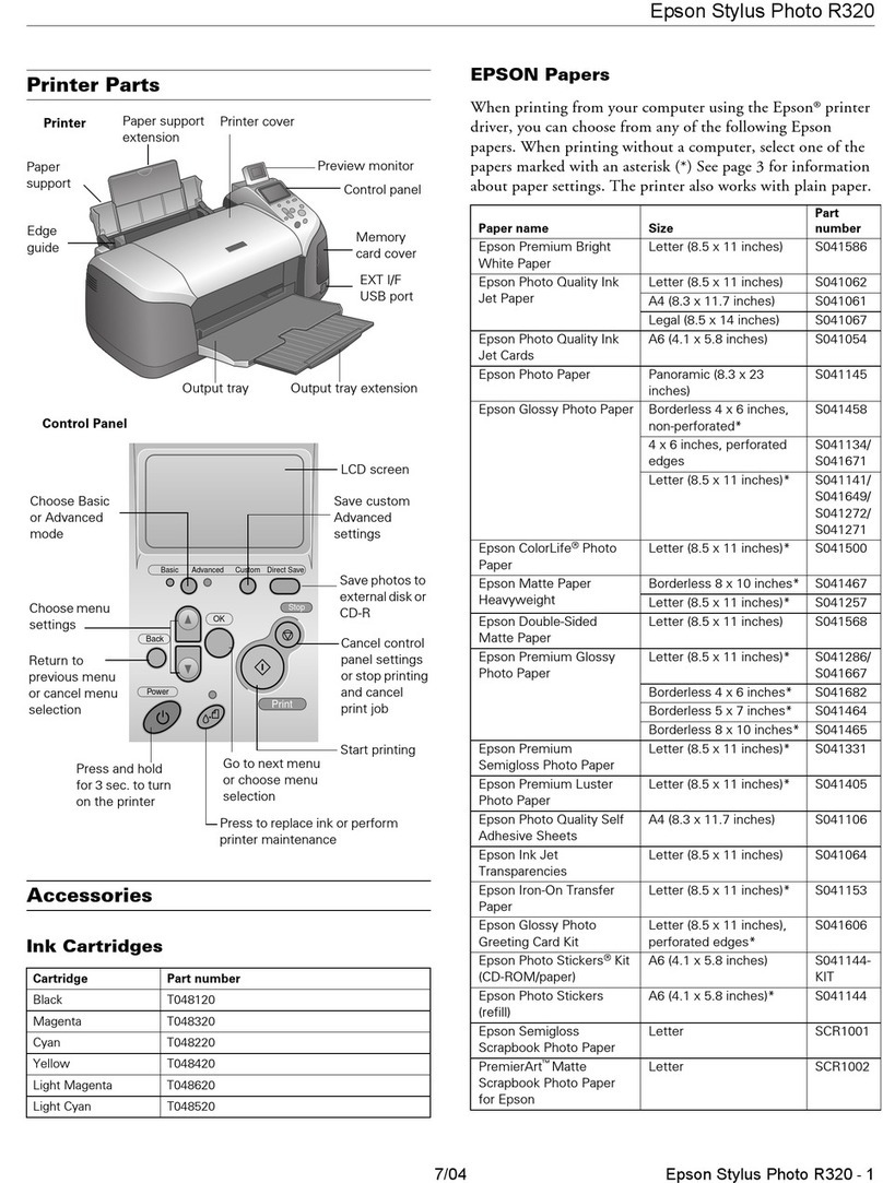 Epson R320 - Stylus Photo Color Inkjet Printer Product information