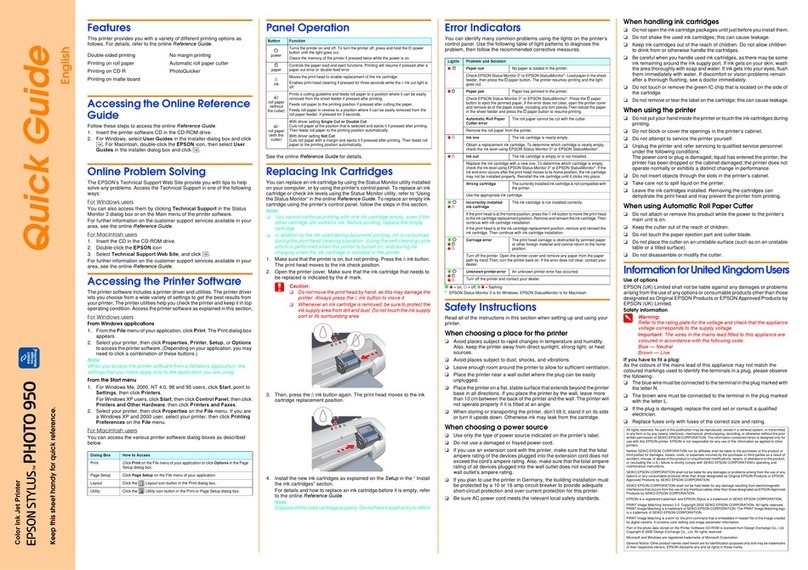 Epson Stylus Photo 950 User manual