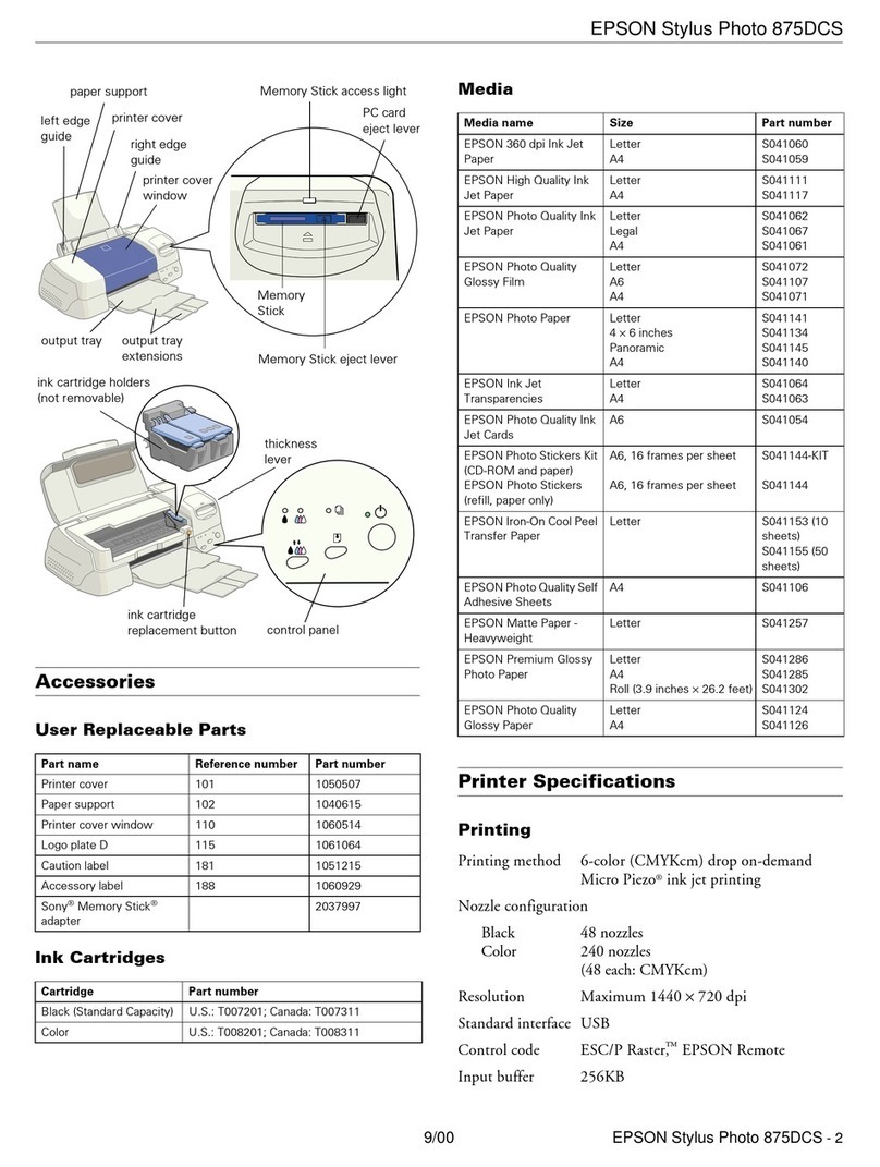 Epson 875DCS - Stylus Photo Color Inkjet Printer User manual