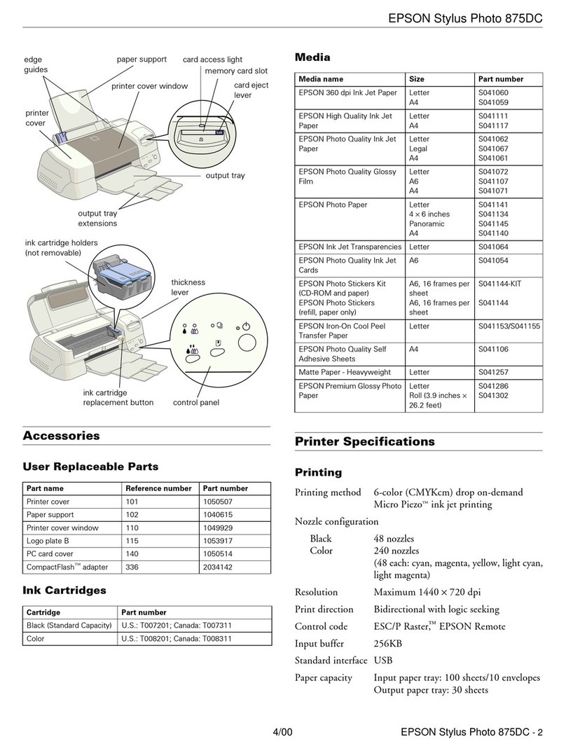 Epson 875DC - Stylus Photo Color Inkjet Printer Product information