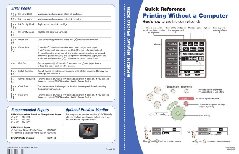 Epson Stylus Photo 825 User manual
