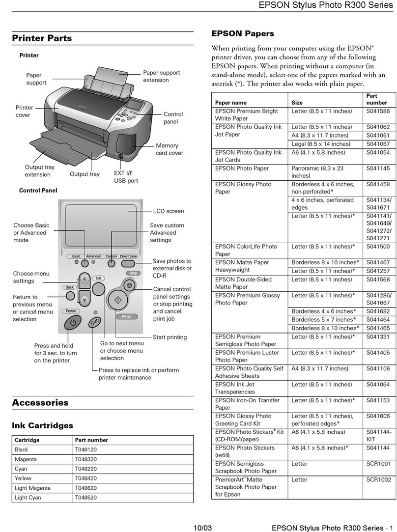 Epson R300 - Stylus Photo Color Inkjet Printer User manual