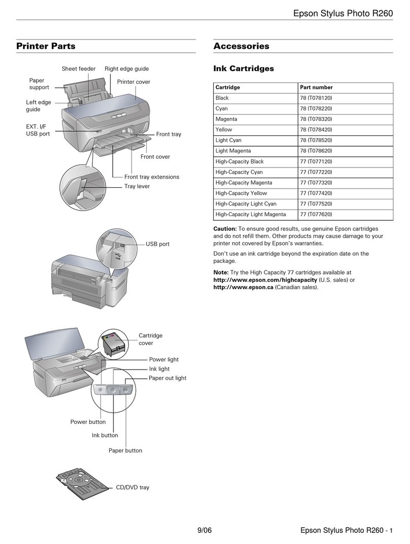 Epson R260 - Stylus Photo Color Inkjet Printer Manual