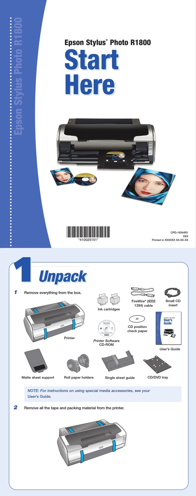 Epson R1800 - Stylus Photo Color Inkjet Printer Instruction Manual